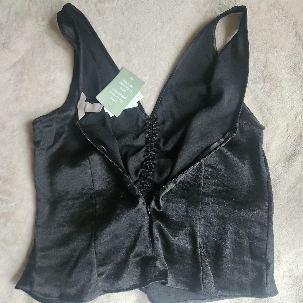 H&M top rushed satin top black sizes M, L, XL BNWT - Picture 5 of 10